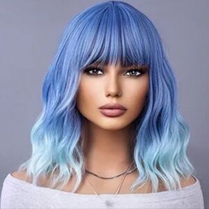 NWOT Blue Ombre Wavy Wig With Bangs